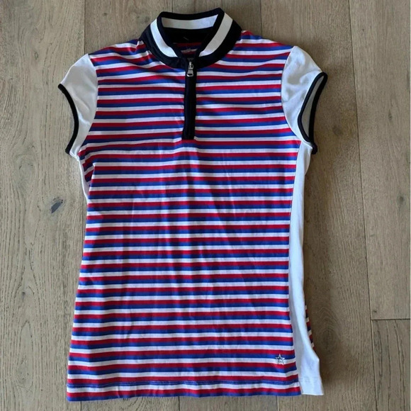Lohla Sport Striped Cap Sleeve Polo Small Red White Blue - Picture 1 of 4